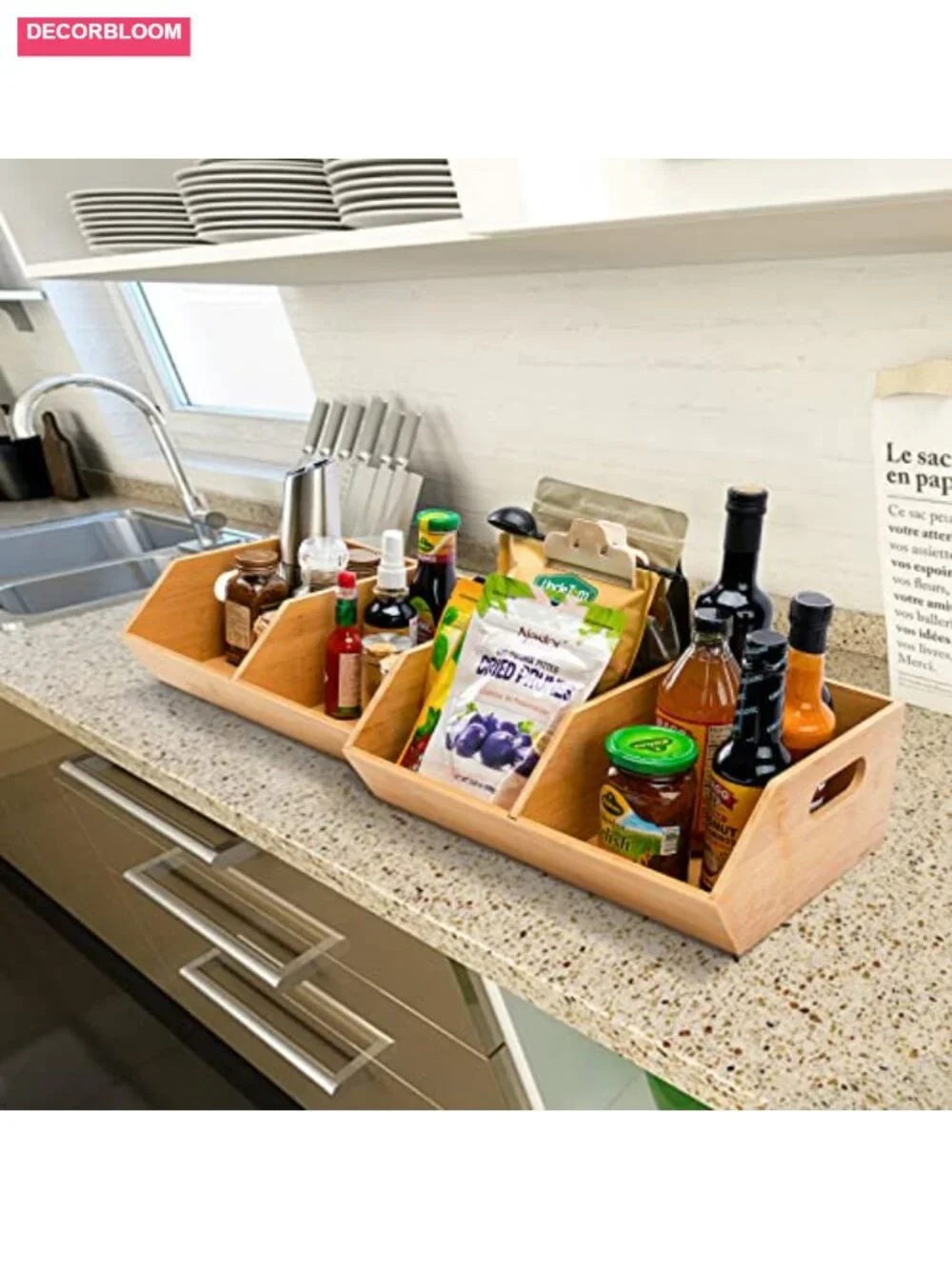 2-Piece Bamboo Storage Bin Set - Kitchen Pantry Organization Baskets